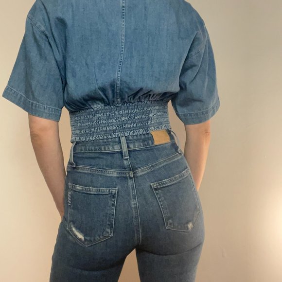 FRAME Corset Denim Blouse with Midi-Sleeve - Picture 2 of 15